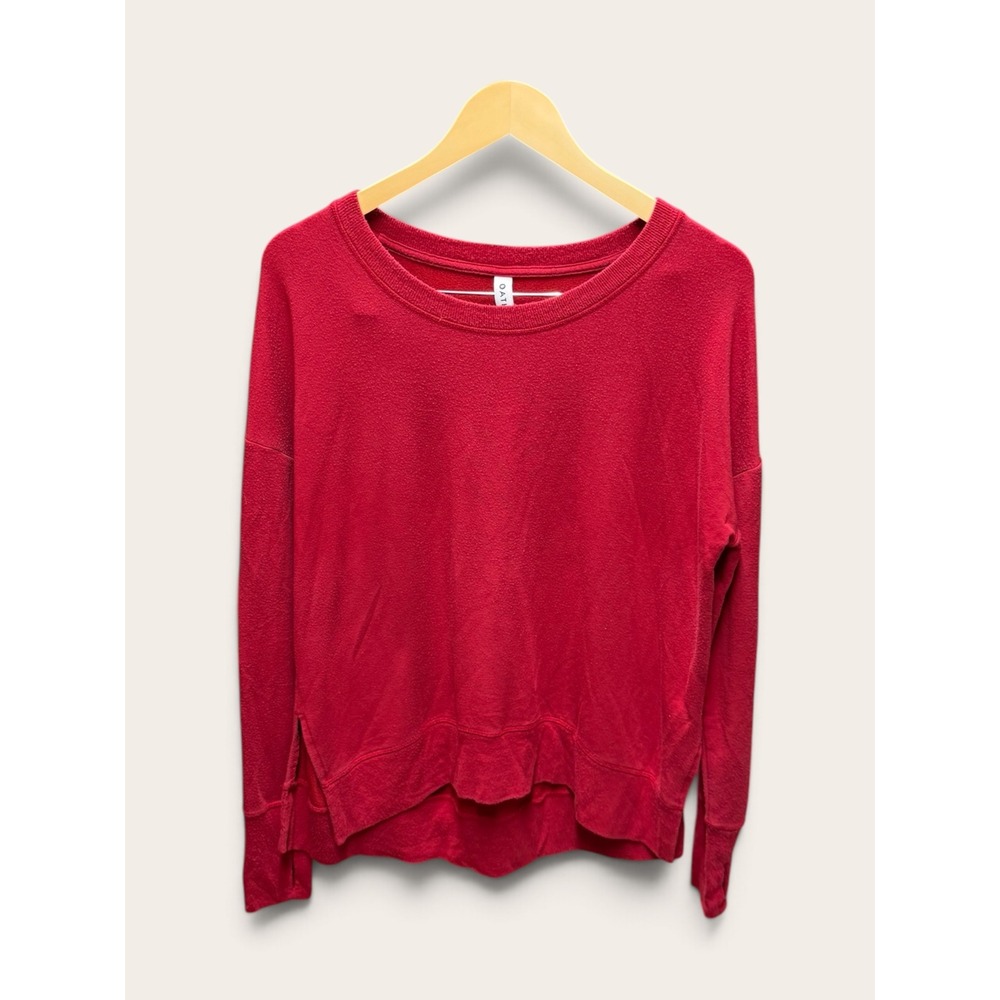Athleta Womens Red Long Sleeve Crew Neck Sweatshirt Size MP High Low Hem